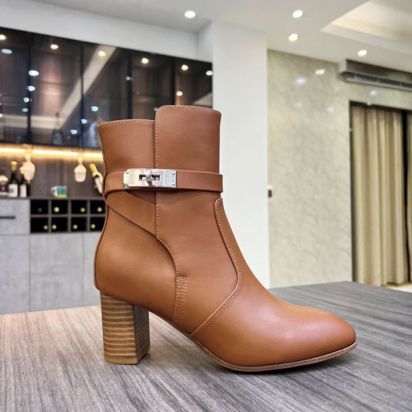 HERM Frenchie 50mm Ankle Boots In Brown Calfskin