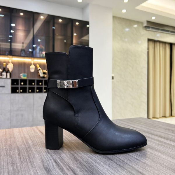 HERM Frenchie 50mm Ankle Boots In Black Calfskin