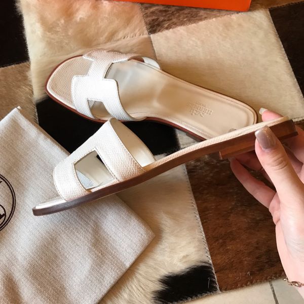 HERM Oran Slide Sandals In Beton Epsom Calfskin