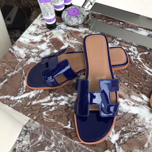 HERM Oran Sandals In Blue Patent Leather