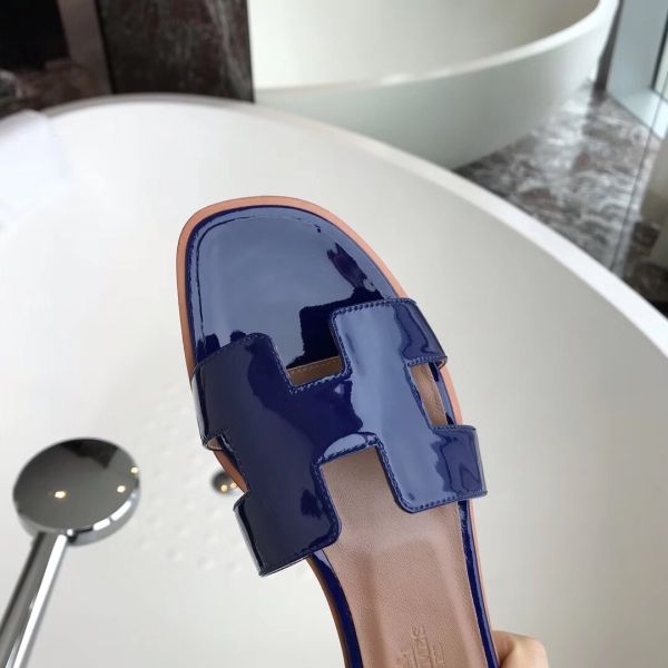 HERM Oran Sandals In Blue Patent Leather