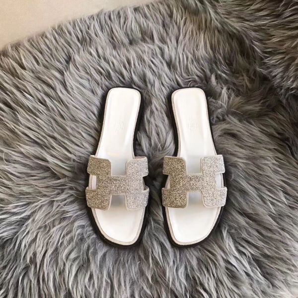 HERM Oran Sandals In White Suede With Crystal