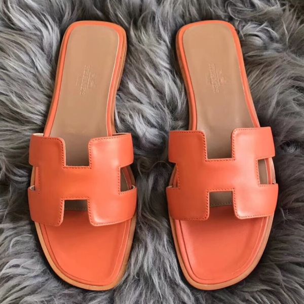 HERM Oran Sandals In Orange Swift Leather