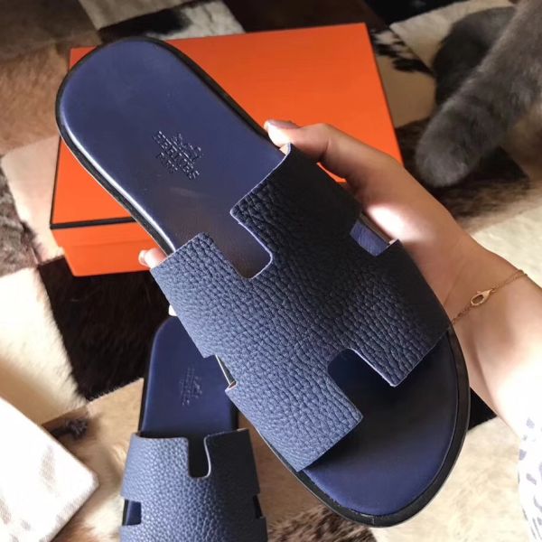 HERM Izmir Sandals In Navy Blue Clemence Leather