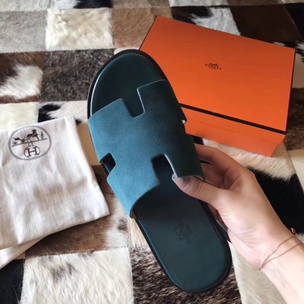 HERM Izmir Sandals In Green Suede Leather