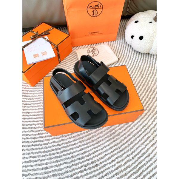 HERM Men's Genius Sandals In Black Calfskin