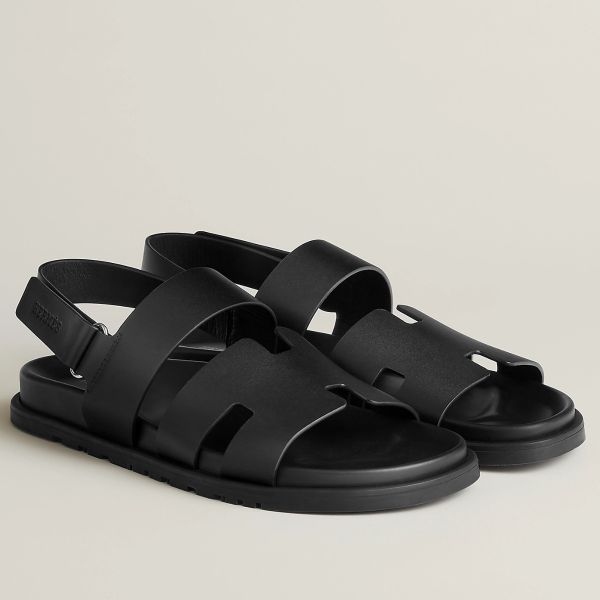 HERM Men's Genius Sandals In Black Calfskin