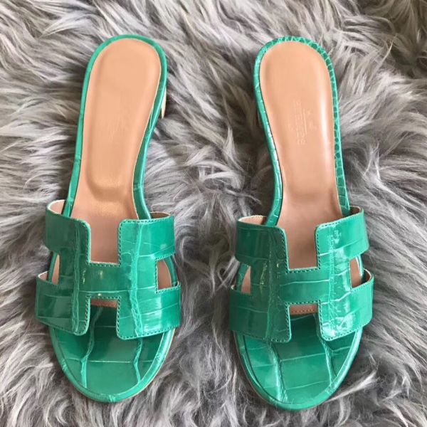HERM Oasis Sandals In Bamboo Shiny Niloticus Crocodile