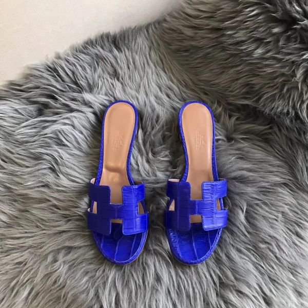 HERM Oasis Sandals In Blue Matte Niloticus Crocodile