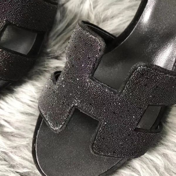 HERM Oasis Sandals In Black Suede with Rhinestone