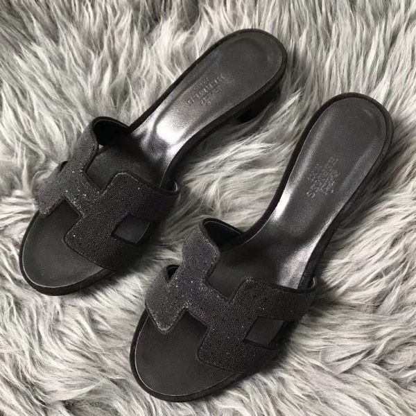 HERM Oasis Sandals In Black Suede with Rhinestone