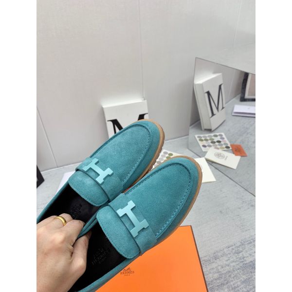 HERM Women's Faubourg Loafers in Blue Suede Leather