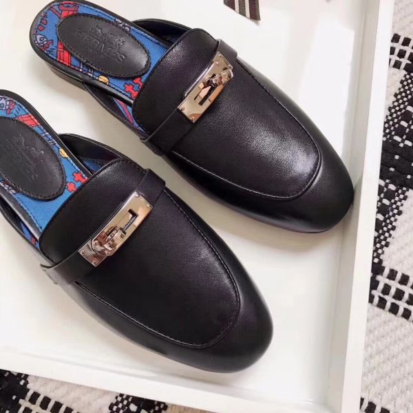 HERM Oz Mules In Black Calfskin