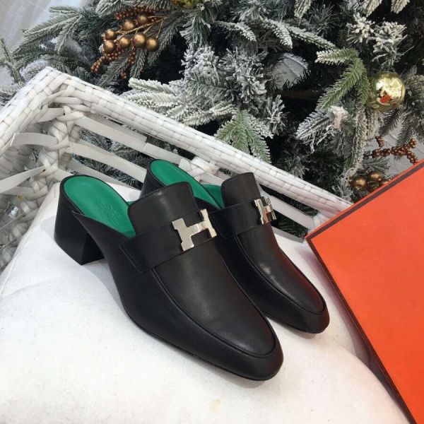 HERM Paradis Mules In Black Calfskin