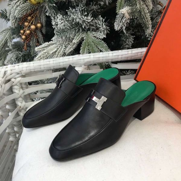 HERM Paradis Mules In Black Calfskin