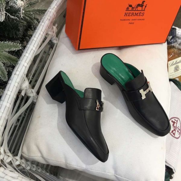 HERM Paradis Mules In Black Calfskin