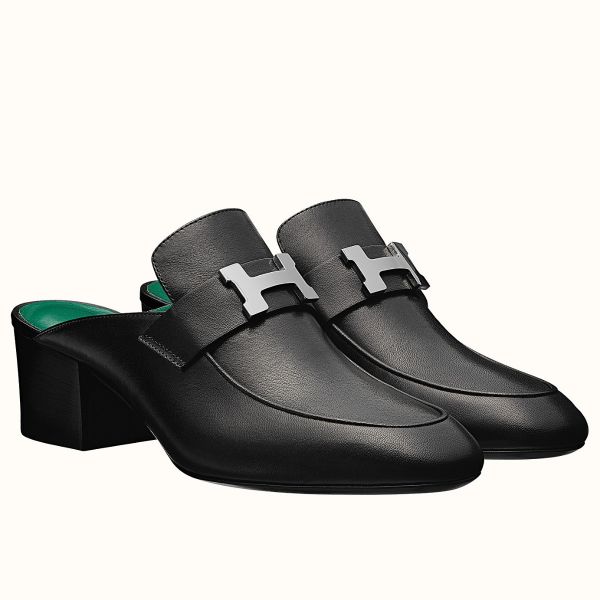 HERM Paradis Mules In Black Calfskin