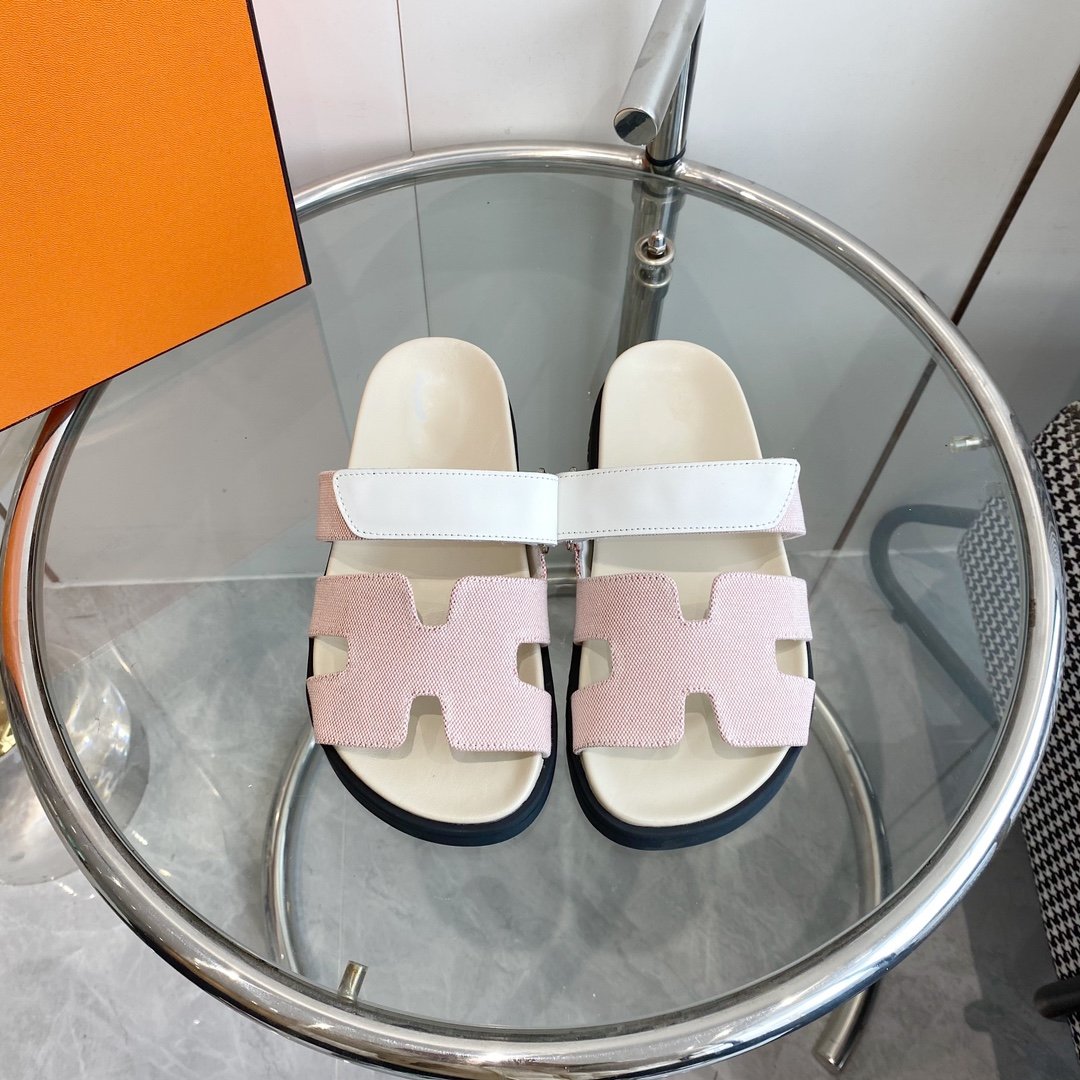 Chypre Canvas Sandal White Pink Leather