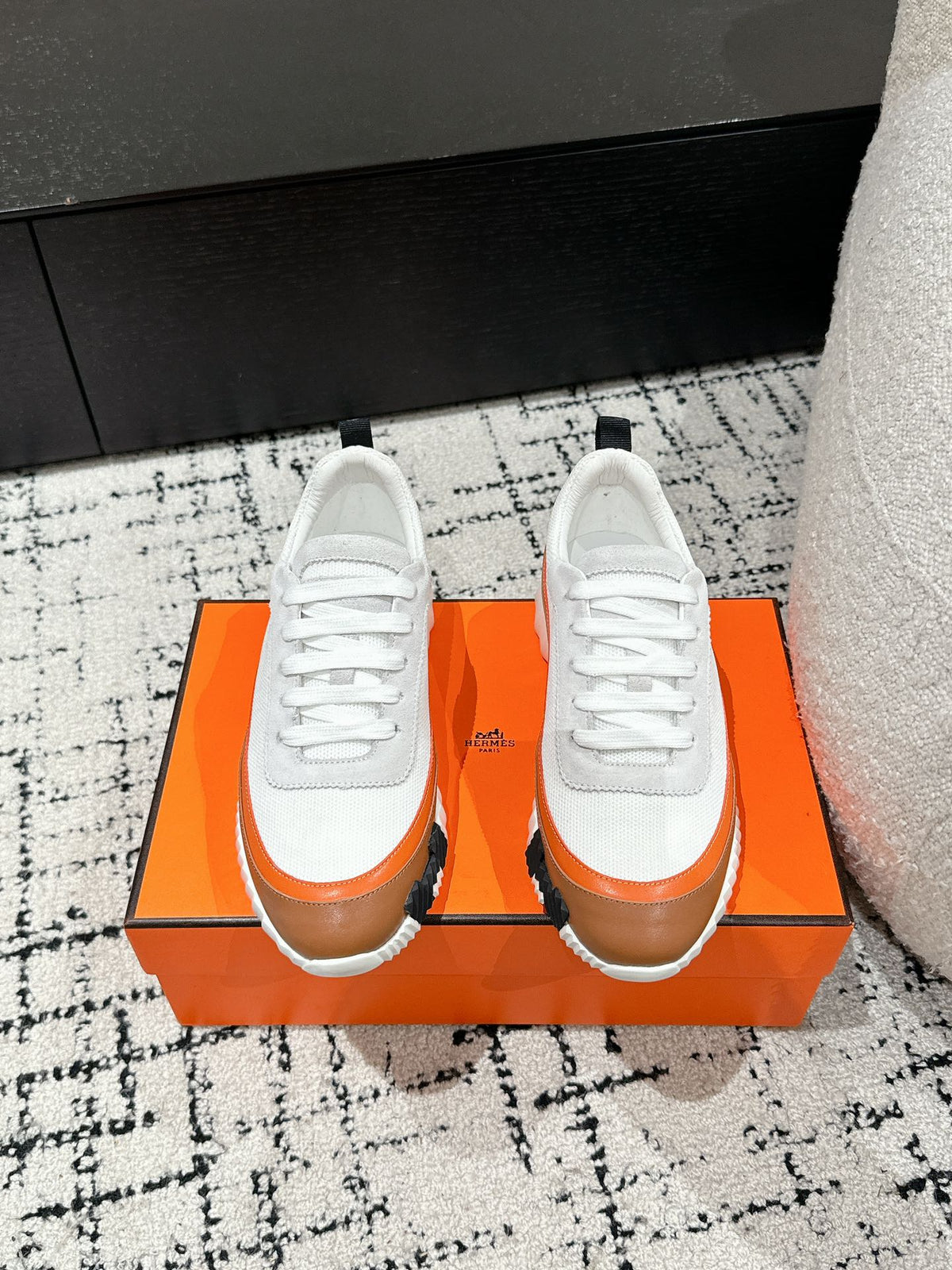 BOUNCING SNEAKER IN BRONZE BROWN CALFSKIN AND WHITE FABRIC