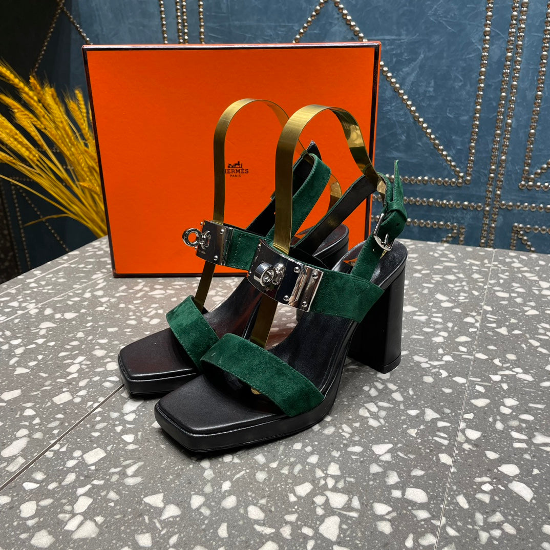 ILONA SANDAL 95 DARK GREEN SUEDE