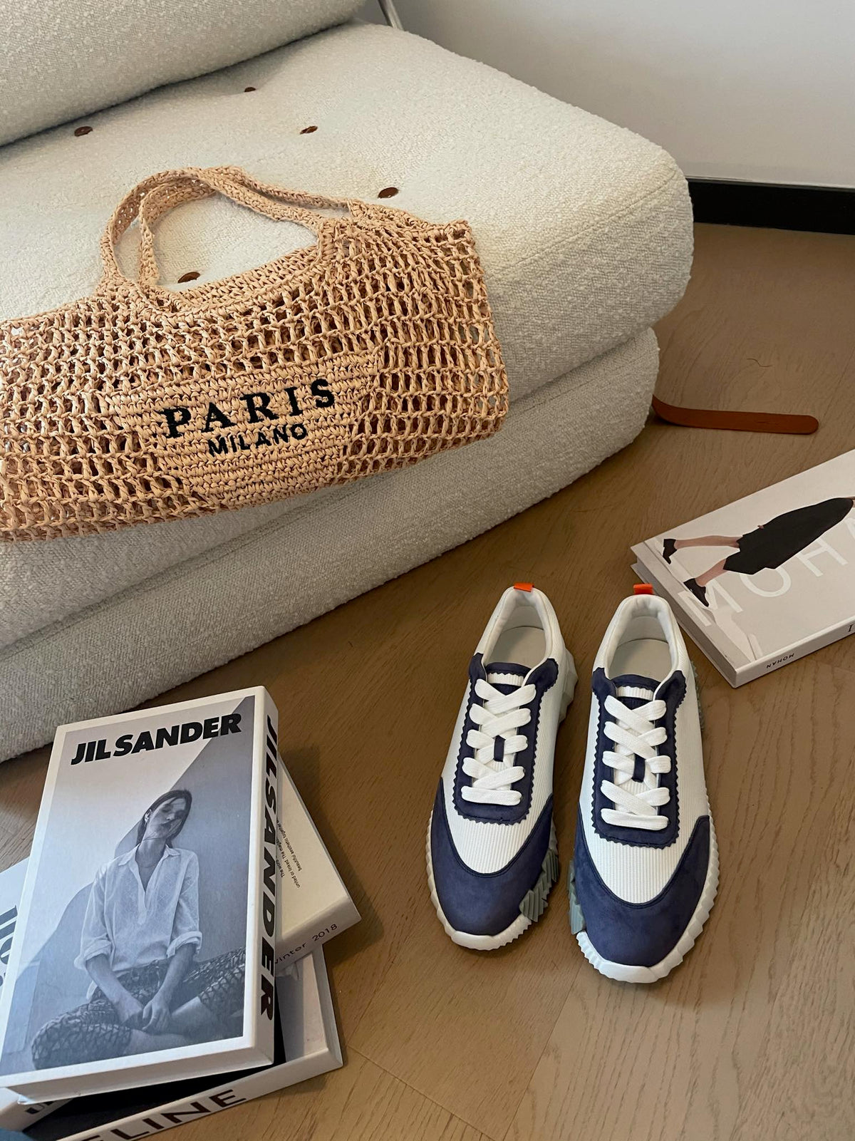 BOUNCING SNEAKERS LIGHT GRAY MIX NAVY CALFSKIN