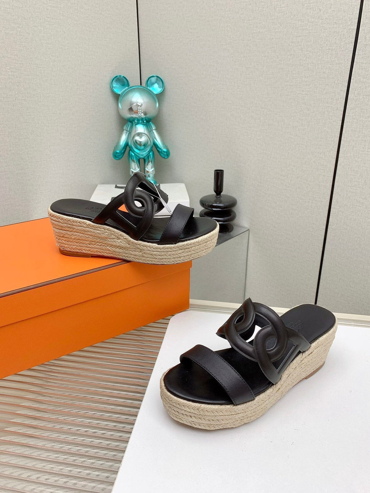 ITHEA 85 MM ESPADRILLE IN BLACK CALFSKIN