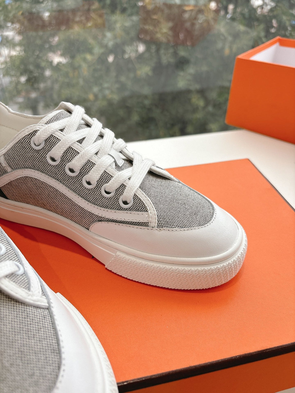 GET SNEAKER IN DOVE GRAY MAXI CANVAS AND CALFSKIN
