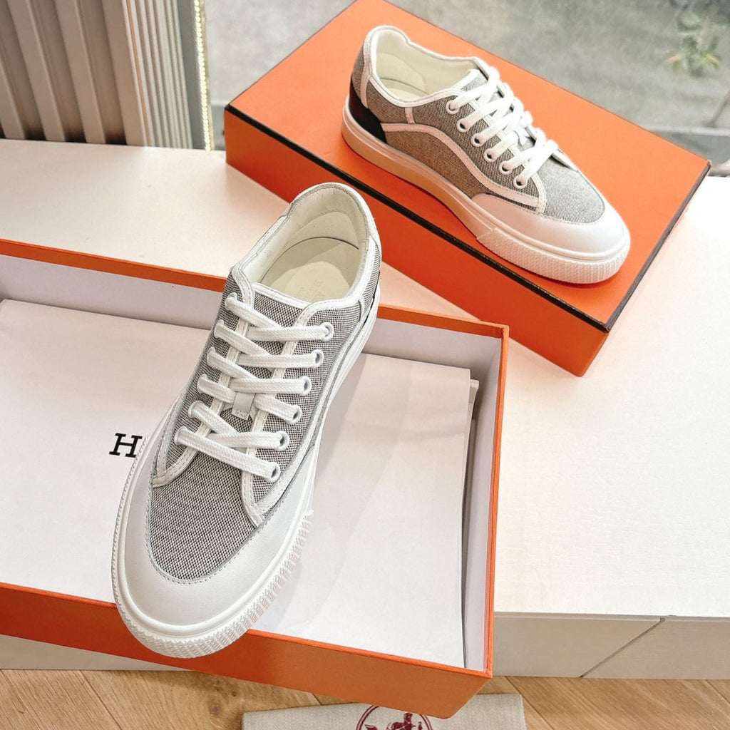 GET SNEAKER IN DOVE GRAY MAXI CANVAS AND CALFSKIN