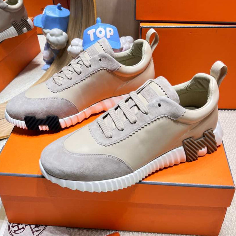 BOUNCING SNEAKER IN PALE GRAY SUEDE AND CALFSKIN