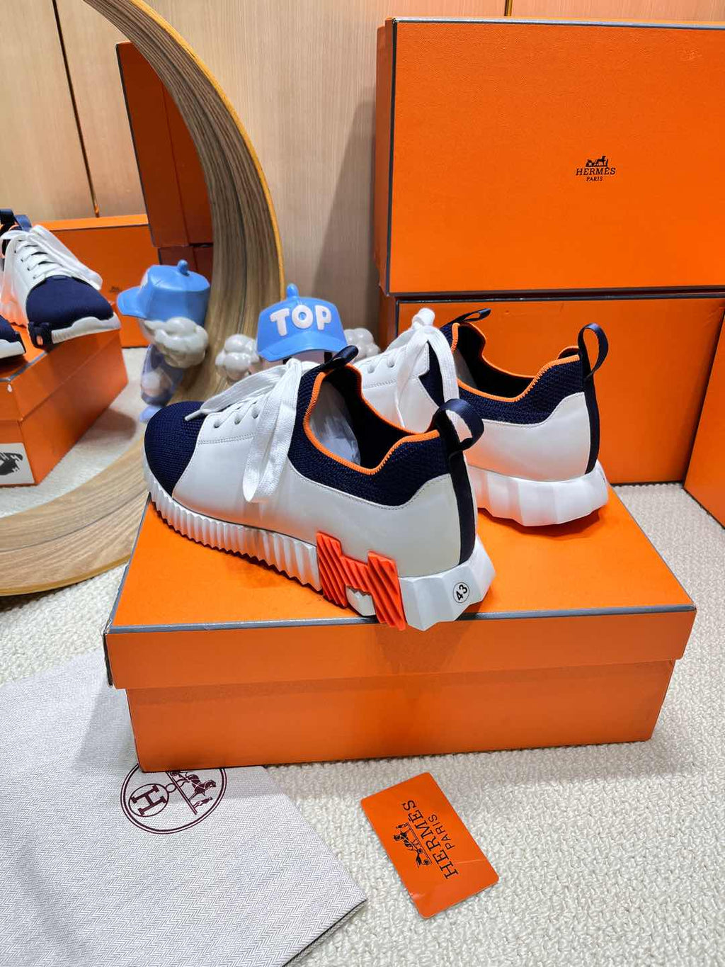 DEPART SLIP-ON SNEAKER IN NAVY BLUE KNIT AND WHITE CALFSKIN