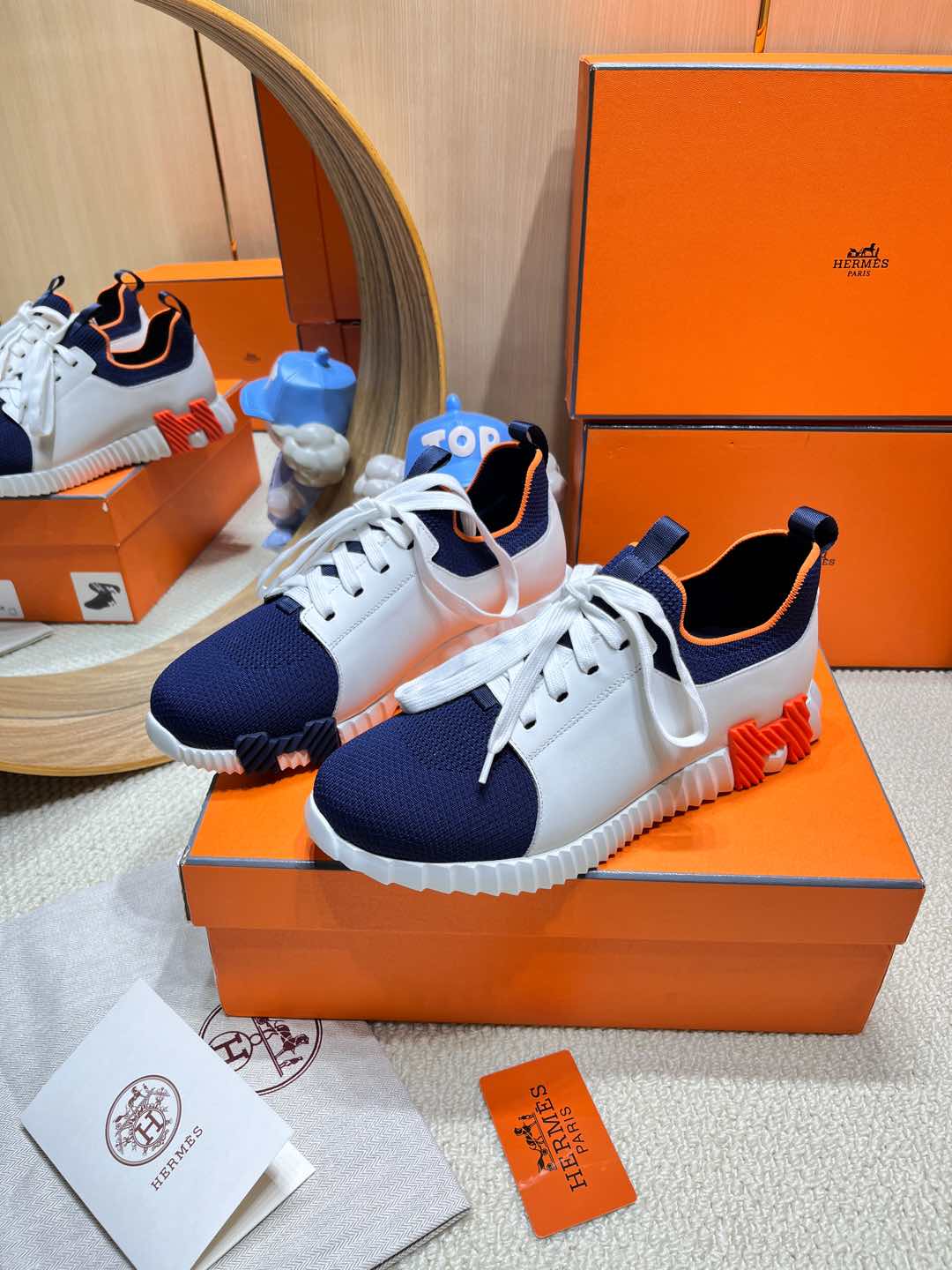 DEPART SLIP-ON SNEAKER IN NAVY BLUE KNIT AND WHITE CALFSKIN