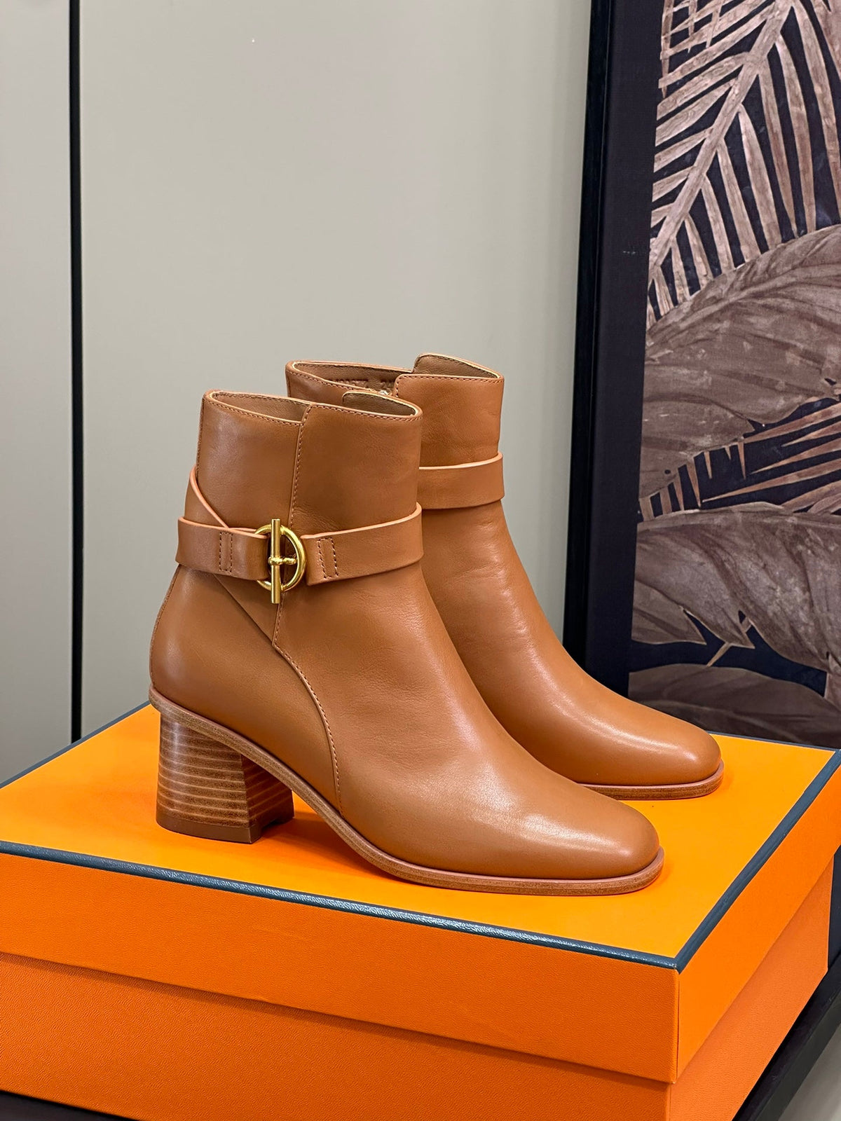 JILL 60 ANKLE BOOT IN BRONZE BROWN CALFSKIN