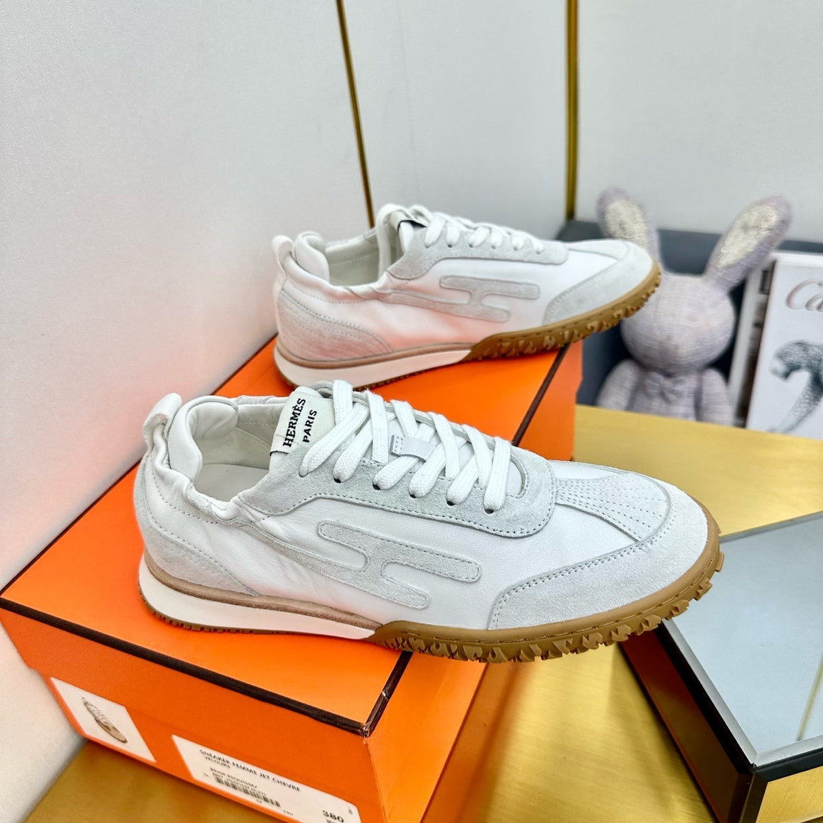 JET SNEAKER IN PALE GRAY SUEDE MIX WHITE CALFSKIN