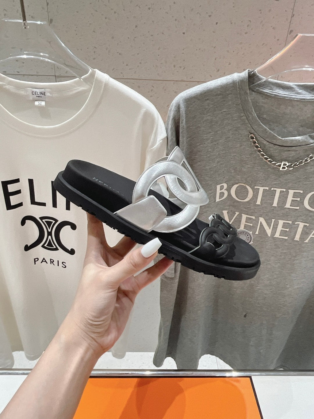 EXTRA SANDAL PASTEL BLACK MIX SILVER CALFSKIN