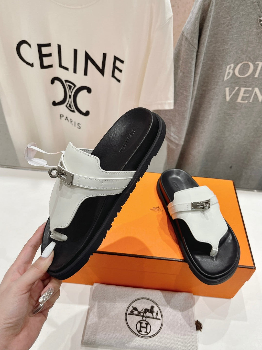 EMPIRE SANDAL BLACK MIX WHITE CALFSKIN